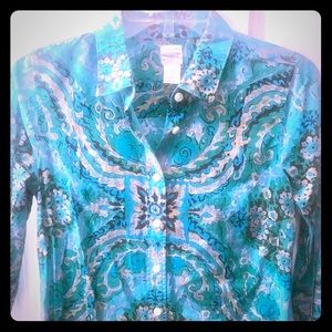 J. Crew The Perfect Shirt XS green damask print